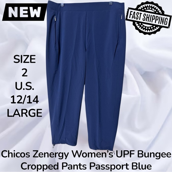 NWT Chicos Zenergy Womens UPF Bungee Cropped Pants Size 2, US 12 Passport Blue - Picture 1 of 7